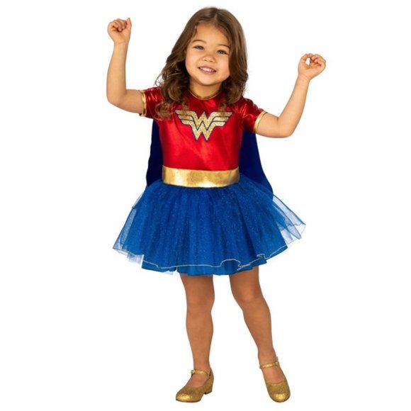 Toddler Girls DC Comics WONDER WOMAN Halloween Costume Cape Size 4T Dress Up NWT - Picture 1 of 2
